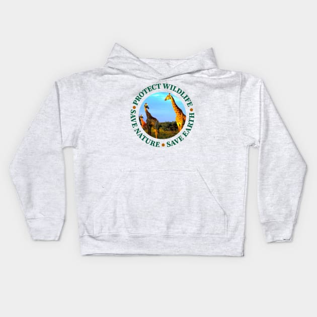 Wildlife Conservation Earth Day Giraffes Kids Hoodie by PathblazerStudios